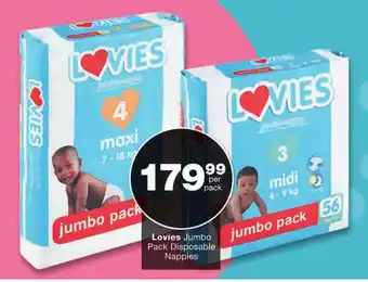 Checkers Lovies Jumbo Pack Disposable Nappies offer