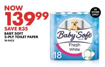Woolworths BABY SOFT 2-PLY TOILET PAPER 18-PACK offer
