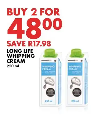 Woolworths LONG LIFE WHIPPING CREAM 250ml offer