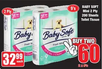Boxer Superstores Baby Soft Mini 2 Ply 200 Sheets Toilet Tissue 2x9's offer