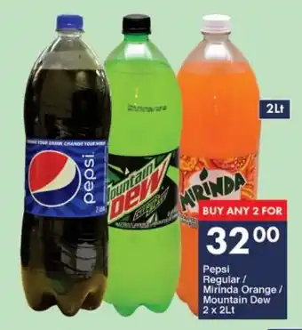 President Hyper Pepsi Regular/ Mirinda Orange/ Mountain Dew 2 x 2Lt offer