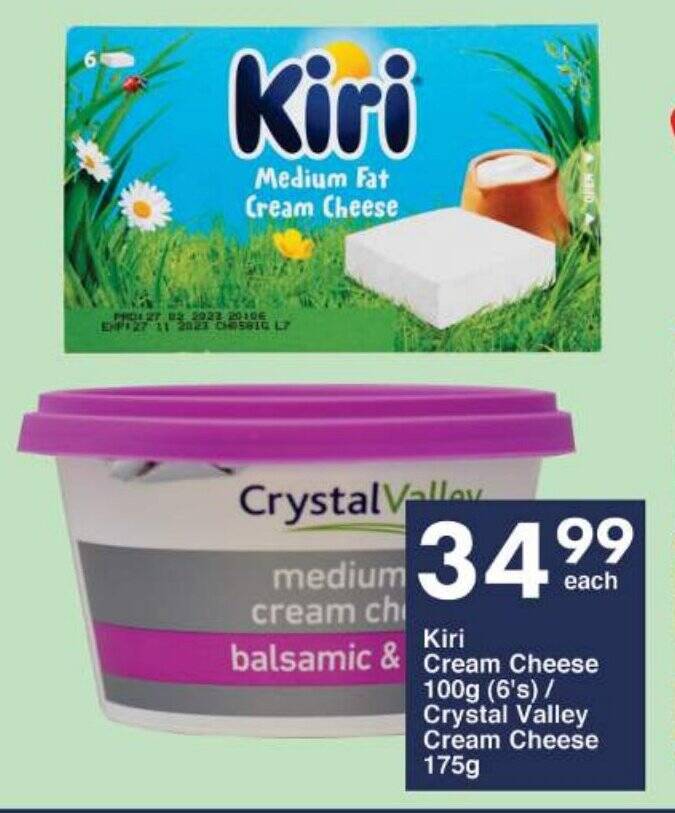 Kiri Cream Cheese 100g (6's)/ Crystal Valley Cream Cheese 175g offer at