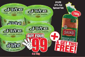Boxer Superstores D'Lite 37% Fat Spread Tub 4x1kg offer