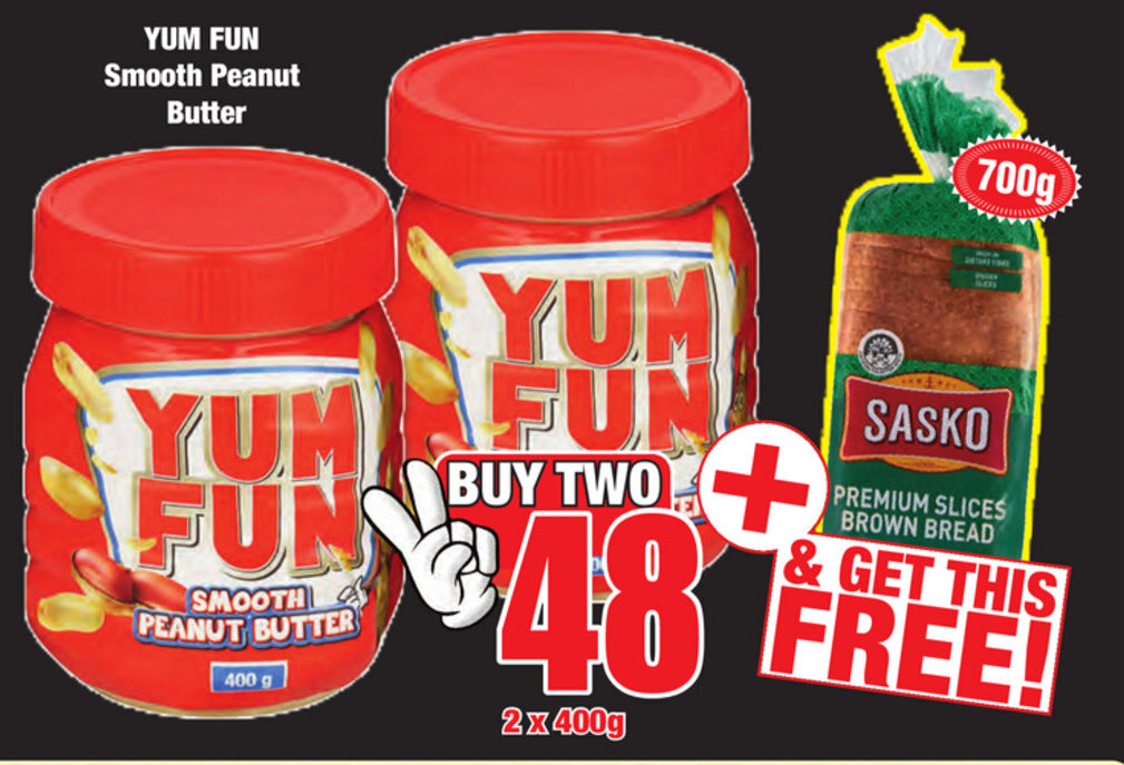 Yum Fun Smooth Peanut Butter 2x400g offer at Boxer Superstores