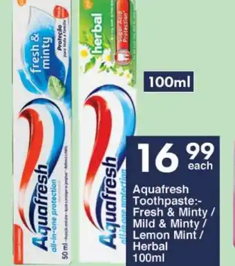 President Hyper Aquafresh Toothpaste Fresh & Minty/ Mild & Minty/ Lemon Mint/ Herbal 100ml offer