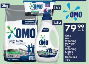 Omo Auto Washing Powder 2kg/ Washing Liquid 1.5Lt Capsules 16's