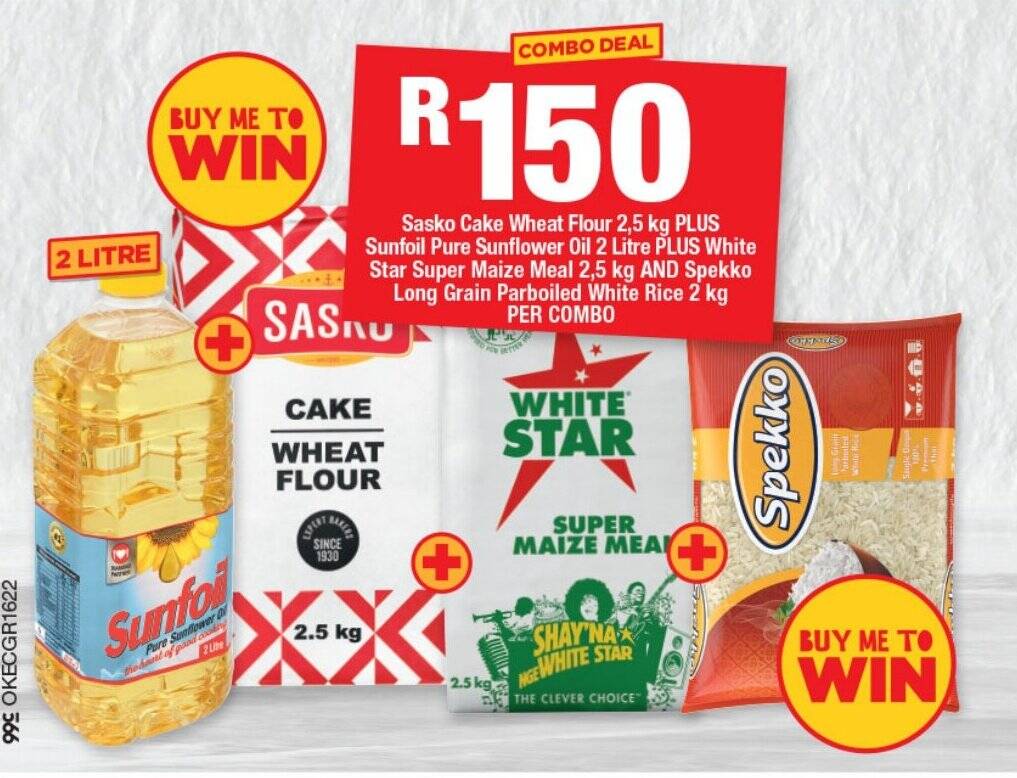 Sasko Cake Wheat Flour + Sunfoil Pure Sunflower Oil+ White Star Super