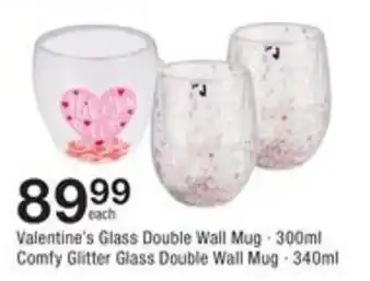 Checkers Hyper Valentine's Glass Double Wall Mug 300ml, Comfy Glitter Glass Double Wall Mug 340ml offer