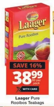 Checkers Laager Pure Rooibos Teabags offer
