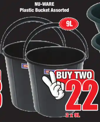 Nu-Ware Plastic Bucket Assorted 2x9L