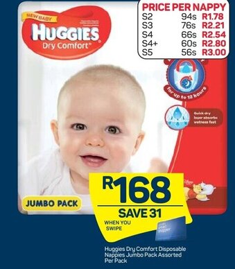 Pick n Pay Huggies Dry Comfort Disposable Nappies Jumbo Pack Assorted offer