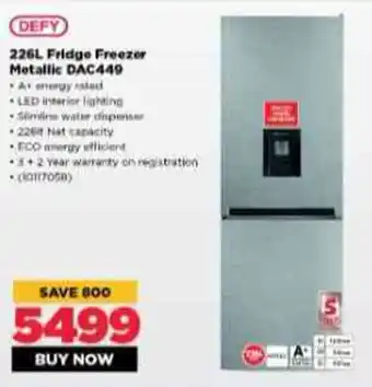 HiFi Corp DEFY 226L Fridge Freezer Metallic DAC449 offer