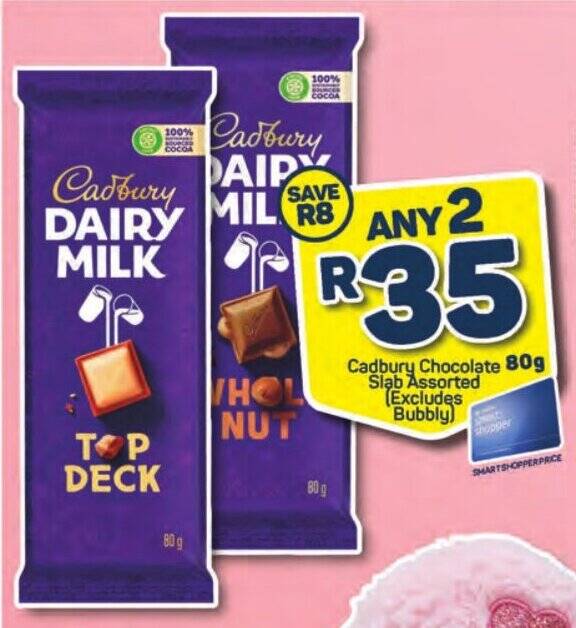 Cadbury Chocolate 80g Slab Assorted offer at Pick n Pay