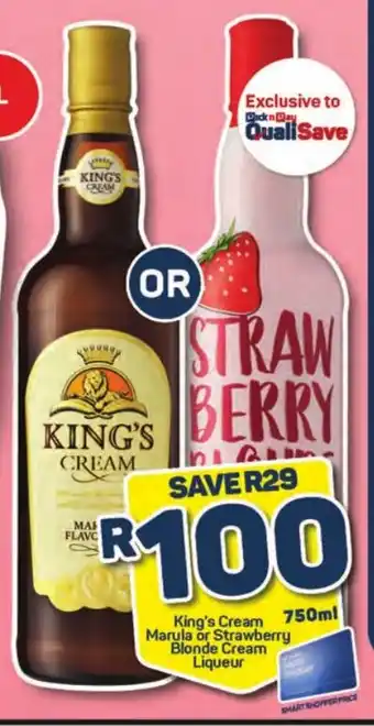 King's Cream Marula or Strawberry Blonde Cream Liqueur