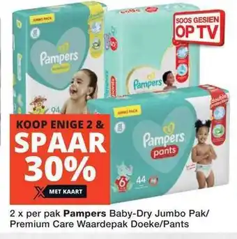 Checkers 2 x per pak Pampers Baby-Dry Jumbo Pak/ Premium Care Waardepak Doeke/Pants offer