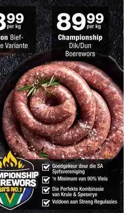 Checkers Championship Dik/Dun Boerewors offer
