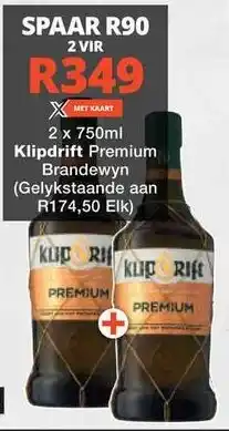 Checkers 2 x 750ml Klipdrift Premium Brandewyn offer