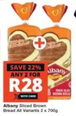 Checkers Albany Sliced Brown Bread All Variants 2 x 700g offer