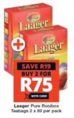 Checkers Laager Pure Rooibos Teabags 2 x 80 per pack offer