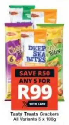 Checkers Tasty Treats Crackers All Variants 5 x 180g offer