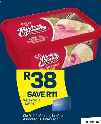 Ola Rich 'n Creamy Ice Cream Assorted 1,8L offer at Pick n Pay