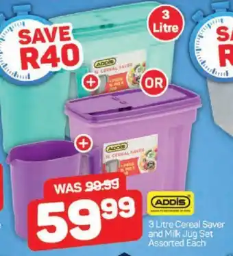 Pick n Pay ADDIS 3 Litre Cereal Saver and Milk Jug Set Assorted Each offer
