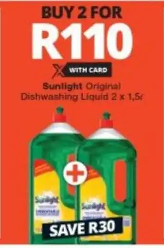 Checkers Sunlight Original Dishwashing Liquid 2 x 1,5L offer