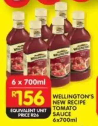 Shoprite WELLINGTON'S NEW RECIPE TOMATO SAUCE 6x700ml offer