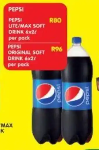 Shoprite PEPSI ORIGINAL SOFT DRINK 6x2L per pack offer