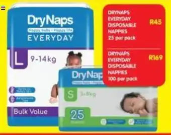 Shoprite DRYNAPS EVERYDAY DISPOSABLE NAPPIES 25 per pack offer