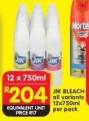 Shoprite JIK BLEACH all variants 12x750ml per pack offer