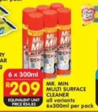 Shoprite MR. MIN MULTI SURFACE CLEANER all variants 6x300ml per pack offer