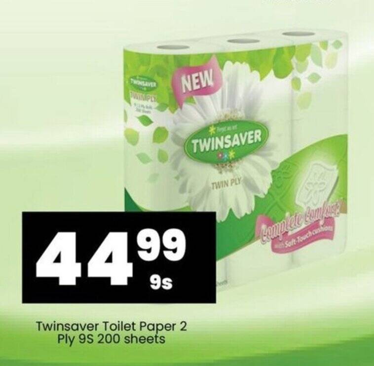 Twinsaver Toilet Paper 2 Ply 9S 200 sheets offer at Super Save