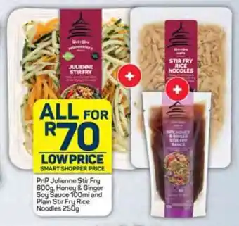 Pick n Pay PnP Julienne Stir Fry 600g, Honey & Ginger Soy Sauce 100ml and Plain Stir Fry Rice Noodles 250g offer