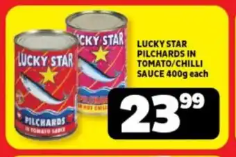 Usave LUCKY STAR PILCHARDS IN TOMATO/CHILLI SAUCE 400g each offer