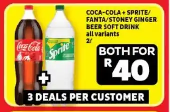 Usave COCA-COLA +SPRITE/ FANTA/STONEY GINGER BEER SOFT DRINK all variants 2L offer