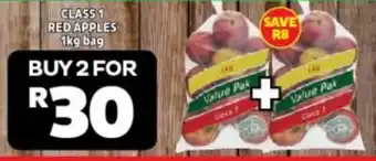 Usave CLASS 1 RED APPLES 1kg bag offer