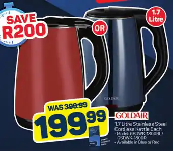 Pick n Pay Hypermarket GOLDAIR 1.7 Litre Stainless Steel Cordless Kettle Each offer