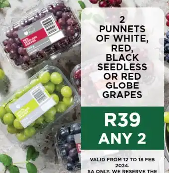 Food Lover's Market 2 PUNNETS OF WHITE, RED, BLACK SEEDLESS OR RED GLOBE GRAPES offer