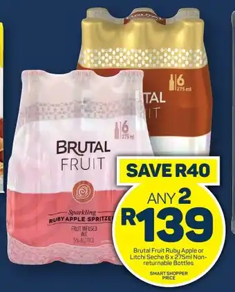 Pick n Pay Hypermarket Brutal Fruit Ruby Apple or Litchi Seche 6 x 275ml Non-returnable Bottles offer