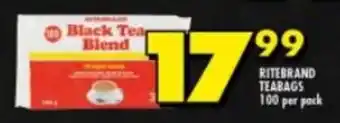 Shoprite RITEBRAND TEABAGS 100 per pack offer