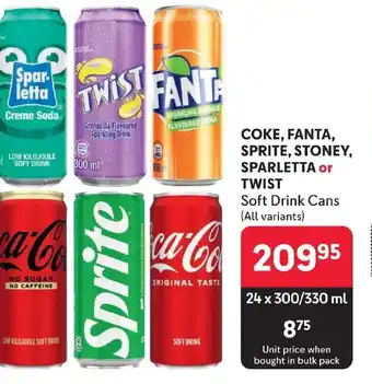 COKE, FANTA, SPRITE, STONEY, SPARLETTA or TWIST Soft Drink Cans (All variants)