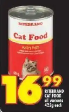 Shoprite RITEBRAND CAT FOOD all variants 425g each offer