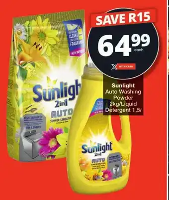 Checkers Sunlight Auto Washing Powder 2kg/Liquid Detergent 1,5L offer