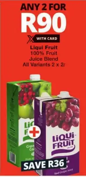 Checkers Liqui Fruit 100% Fruit Juice Blend All Variants 2 x 2L offer