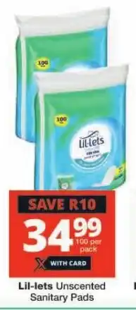 Checkers Lil-lets Unscented Sanitary Pads offer