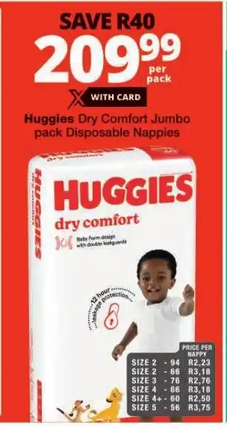 Checkers Huggies Dry Comfort Jumbo pack Disposable Nappies offer