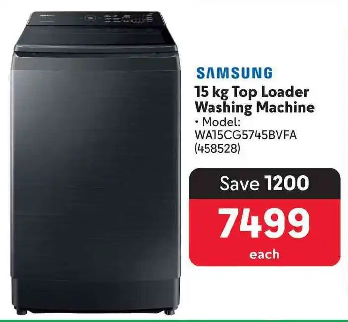 SAMSUNG 15kg Top Loader Washing Machine offer at Makro