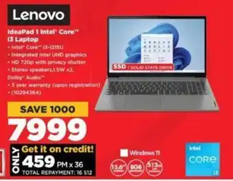 HiFi Corp Lenovo IdeaPad 1 Intel Core i3 Laptop offer
