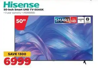 HiFi Corp Hisense 50-inch Smart UHD TV-50A6K offer